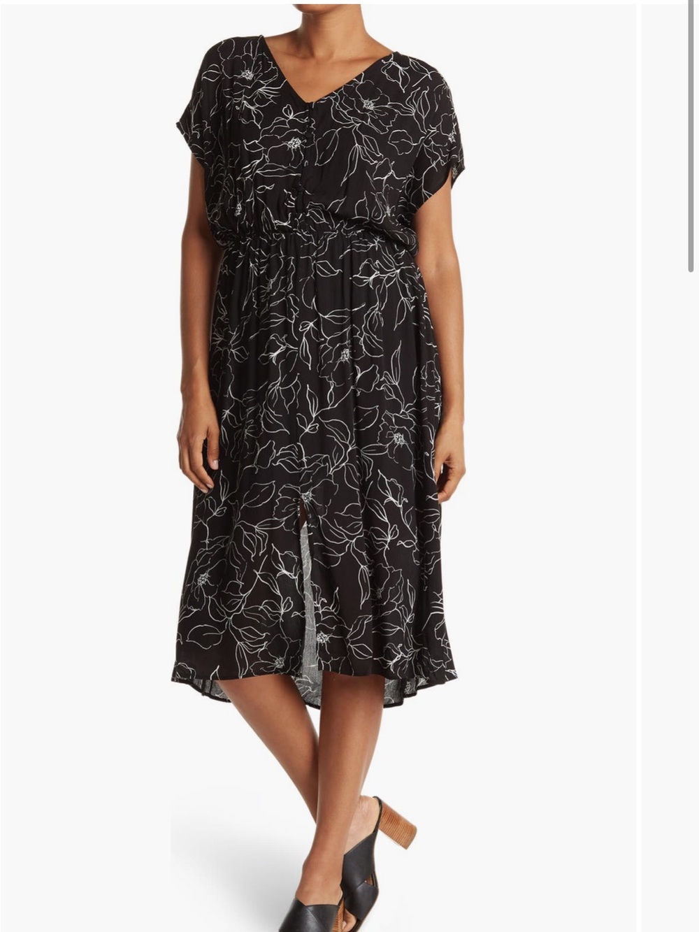 bobeau Black and White Floral Midi Skirt
